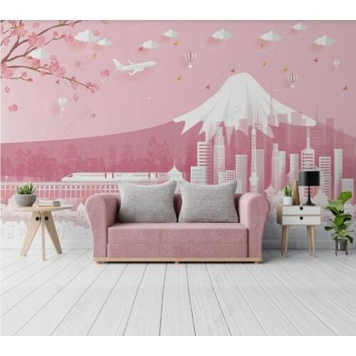 Papel de parede Modern cartoon hand-painted Japanese Mount Fuji childrens room 3D wallpaper mural,living room home decor
