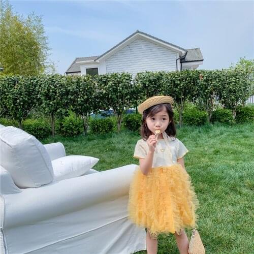 Princess Girls Dress 2021 Summer New Baby Girls Love Striped Net Yarn Dress Kids Tutu Dress For Girl Party Clothing Baby Clothes