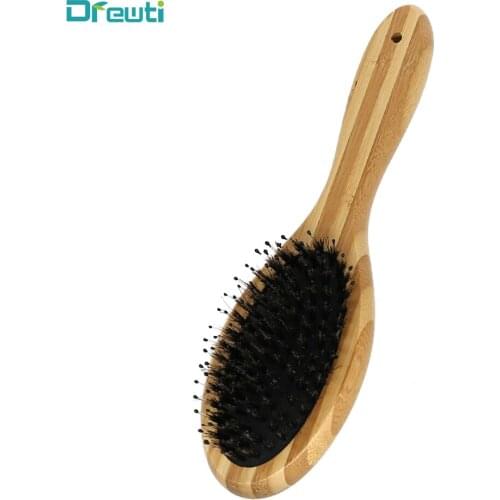 DREWTI New Two-color Bamboo Hairbrush Boar Bristle Cushion Hair Comb Scalp Massage Hair Care Tool For Women, Child, Men
