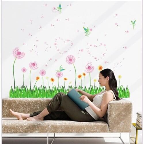 Romantic Pink Dandelion wall stickers Vinyl DIY Wall Decals For Living room Sofa background wall Glass window Decoration sticker