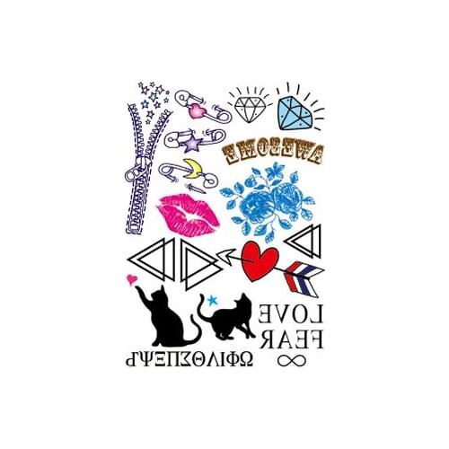 Zipper Diamond Lip Print Letter Tattoos Stickers Women Body Waist Arm Art Tattoos Temporary Girls Butterfly Tatoos Rose Chains