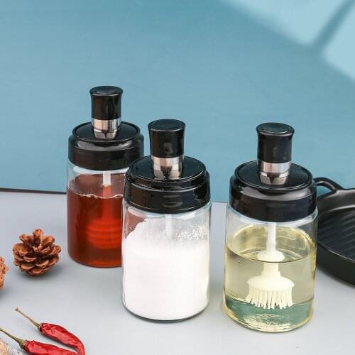 Glass Seasoning Kitchen Spice Kit Bottles Pepper Spoon Seasoning Jars Oil Brush Honey Container Food Set Storage