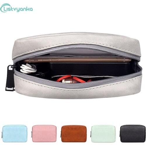 Cable Bag Gadget Organizer Bag Zipper PU Leather Waterproof Storage Bag Charger Power Bank U Disk Data Cable Headphone Case