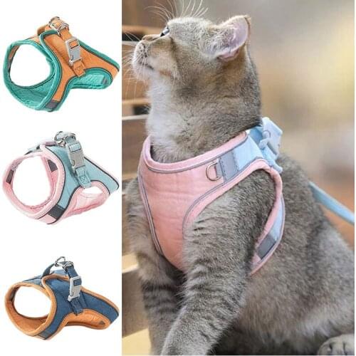 Cat Vest Harness and Leash Set Reflective Design Adjustable Soft Kitten Vest for Walking Escape Proof Step-in JA55