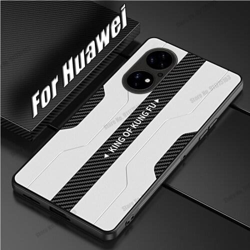 For Huawei P50 Pro Carbon Fiber PU Leather Silicone Shockproof Phone Case For Huawei P40 Pro Plus P30 Camera Protection Cover