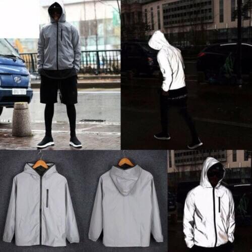 Mens Reflective Jacket windbreaker 3M Waterproof Cycling Motorcycle Night Safe Coat Hoodie Lightweight Outerwear