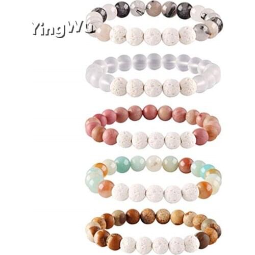 Yingwu 5pcs Lot Men Bracelet Natural Stone Bead Tibetan Bracelet Chakra Lava Stone Diffuser Bracelets Women Jewelry Wholesale