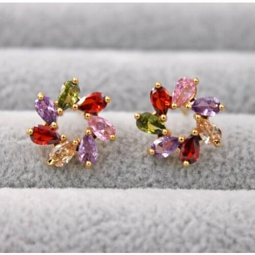 RLOPAY earrings for women‘s’ Jewelry earrings red g reen Zircon flower Earring Luxury Stud Earring wedding accessories
