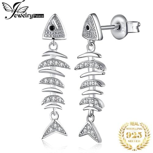 JewelryPalace Unique Lucky Fishbone Cubic Zirconia Drop Earrings 925 Sterling Silver Earrings Fashion Jewelry Making