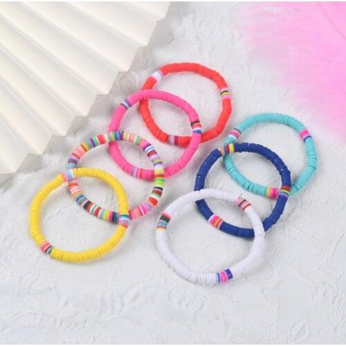 1Pcs 6mm Women Bracelets Fashion Multicolor Polymer Clay Wrist Jewelry Boho Bracelet Gift for Best Friend Couple Bracelet