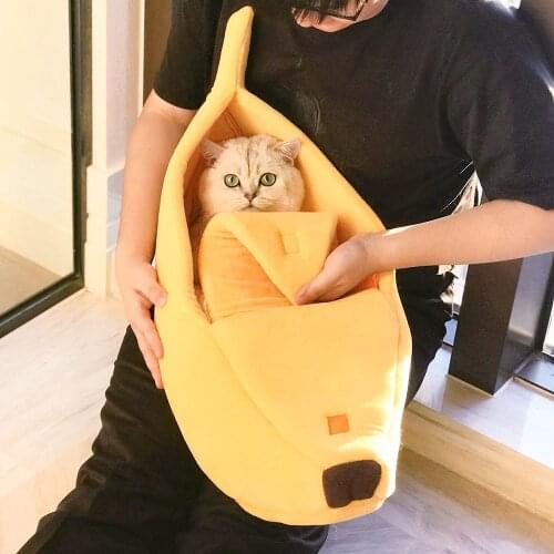 Winter Pet Bed For Cats Banana Shape Warm Soft Plush House For Small Dogs Cat Blanket Mats Puppy Kennel Lounger Hamster Cave