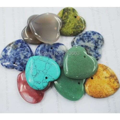 10 Piece/Lot Natural Stone Pendant Big Heart Shape Stone Pendant Mix Different Type Of Stone Size 35mm