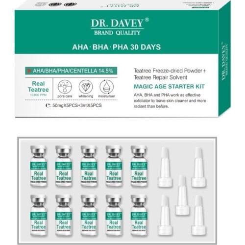 5Pairs Centella 14.5% AHA BHA PHA 30 Days Tea Tree Lyophilized Powder Kit Pore Deep Cleansing Exfoliating Moisturizing Whitening