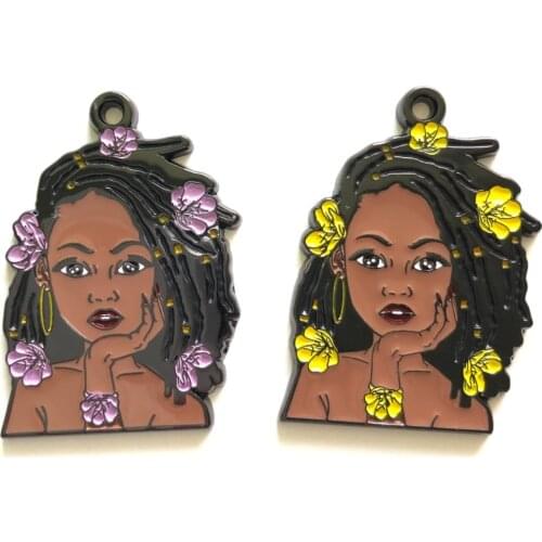 5pcs Afro Black Girl Enamel Charms for Women Friendship Bracelets Jewelry Bangle Necklace Keychain Pendants Wholesale