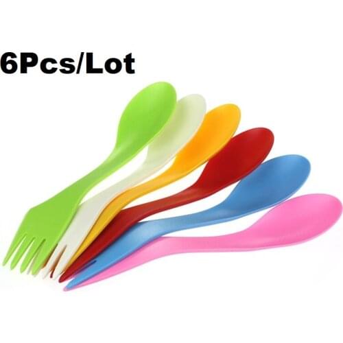 6 Pcs/lot Portable Multi Tool Spoon Fork Knife Camping Hiking Utensils Spork Combo Travel Gadget Cutlery Outdoor Tableware