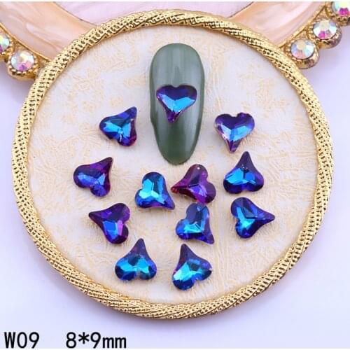 8X9MM 20Pcs K9 Crystal Glass Crooked Heart Pointback Glue On Multi-Faceted Rhinestones Diy Clothing/Nail Art Accessories