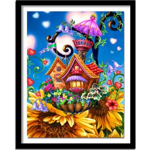 Diamond Embroidery Diy Cartoon Sunflower House Colorful Full Square Diamond Painting Cross Stitch Wall Decor Amazing Gift