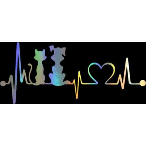 Car Sticker 3D Dog & Cat Heartbeat Sticker on Car Funny Stickers and Decals Vinyl Car Styling for Ford Audi BMW 19cm*8cm