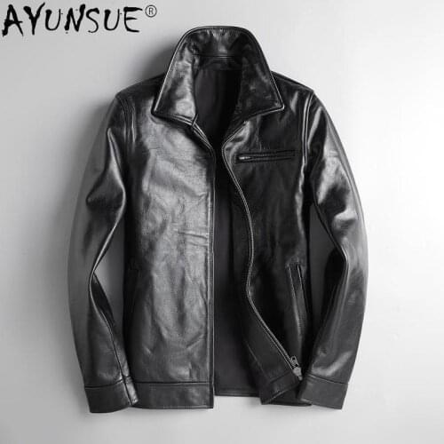 AYUNSUE 100% Genuine Leather Jacket Men Autumn Spring Cowhide Leather Coat Short Mens Jackets Clothing Fashion 2020 Veste Homme