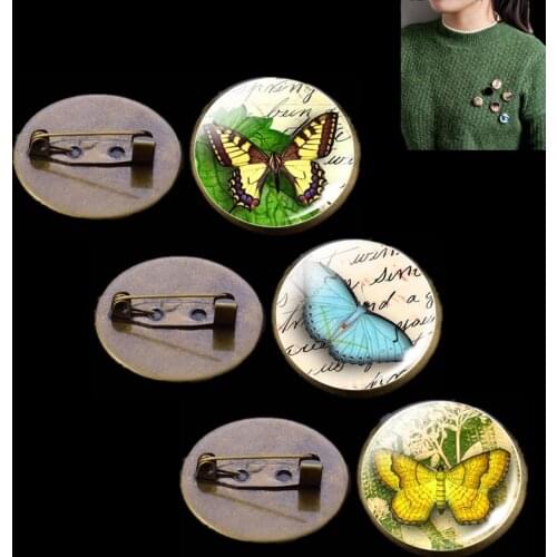 Cute Butterfly Brooch Pin Glass Cabochon Bronze Badge Fashion Men and Women Accessories Animal Brooch Gift Wholesale