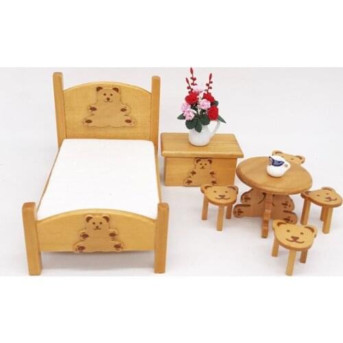 Wooden miniature doll furniture Toys Kids Simulation Furniture Toy Play House Dolls bed Baby Room Set