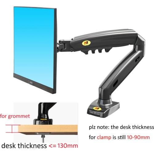 NB NEW F80 17-27" Monitor Holder Arm Gas Spring Full Motion LCD TV Mount 2-9kg ergonomica dual arm clamp bracket 2pc USB3.0