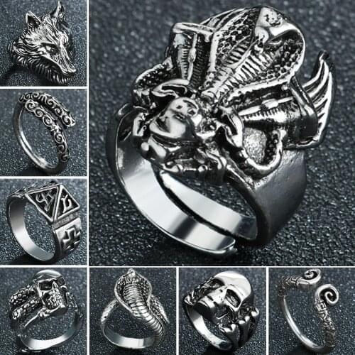 Gothic Vintage Exaggerated Animal Snake Ring Personality Punk Men Rings Fashion Male Jewelry Accessories Gift