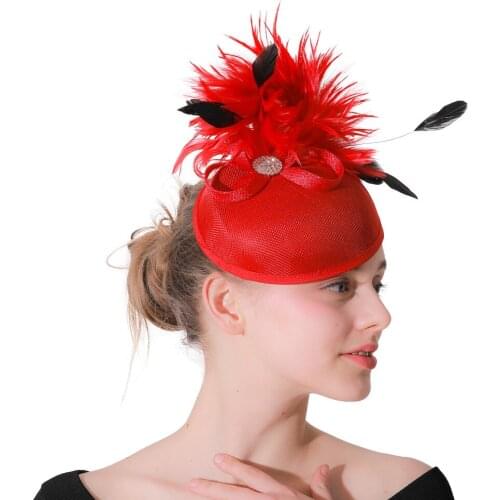 Imitation Sinamay Red Fascinators Hats Weddings Elegant Vintage Derby Church Headwear Fancy Party Dress Ocassion Headpieces