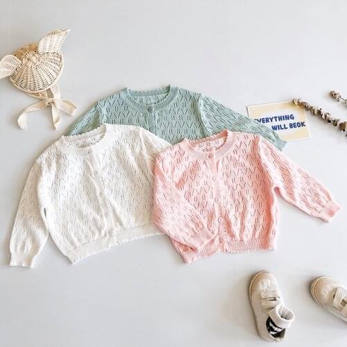 Spring Summer Baby Boys Girls Cardigan Baby Children Clothing Boys Girls Long Sleeve Hollow Out Knitted Kids Cardigan Coat