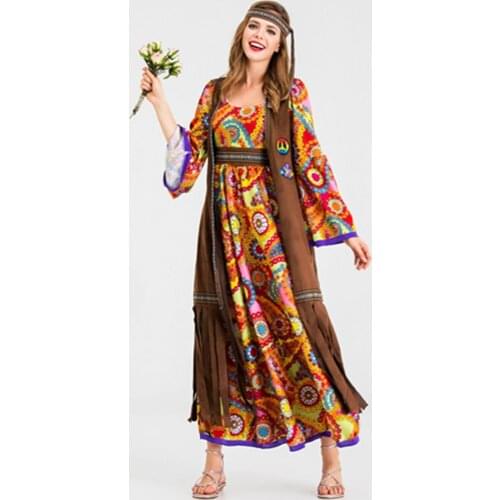 Halloween Adult Women 60s70s Hip Hop Jazz Costume Role Play Flower Hippie Cosplay Disco Costume for Purim Party