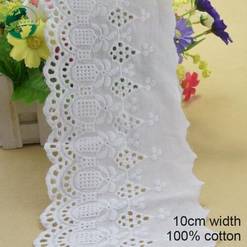 10yards 10cm white 100% cotton embroidery lace french lace ribbon fabric guipure diy trims warp knitting sewing Accessories#3721