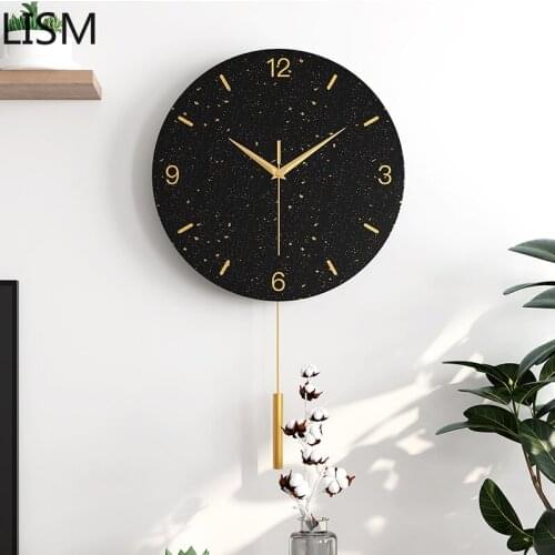 Pendulum Creative Clocks Wall Simple Fashion Luxury Large Clocks Modern Living Room Wall Clock Marble Gold Black Reloj De Pared