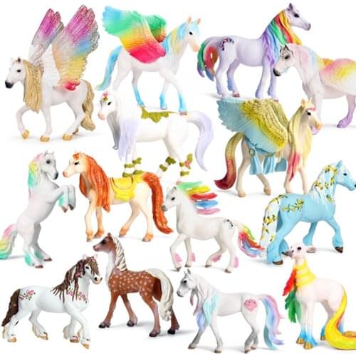 Mythical Rainbow Pegasus Unicorn Simulation Animal Fairy Tale Fly Horse Action Figures Model PVC Educational School Project Toys