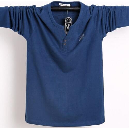 Spring Autumn Fashion Brand 2021 Mens Cotton T-Shirt Men Long Sleeve Big and Tall V-neck Men T Shirt Pus Size 6XL Tee Shirt