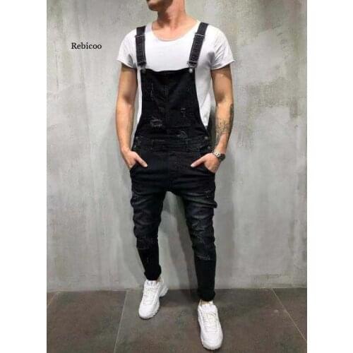 Mens Ripped Jeans Jumpsuits Hi Street Distressed Denim Bib Overalls for Man Suspender Pants Size Denim Pants