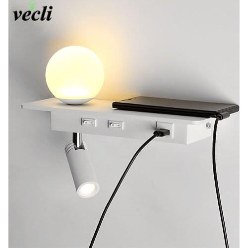 LED Wall Lights With Switch And USB Interface Fashion White Black rotation Lamp Fixture Corridor Aisle Lighting Art Luminaire