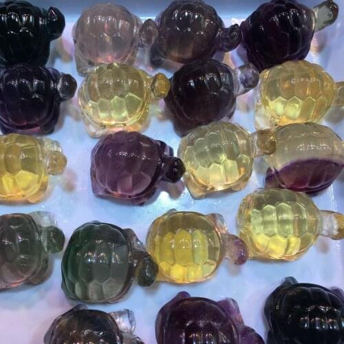Natural Fluorite Tortoises Handmade Quartz Carved Polished Animals Healing Decoraction Meditation Polished Decor Stones