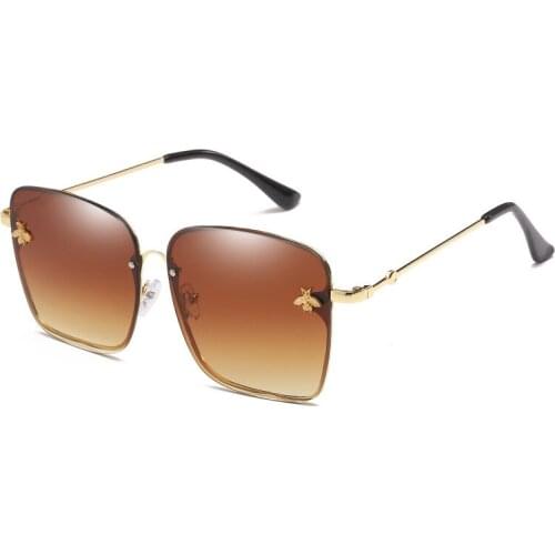 2020 New Fashion Lady Oversize Rimless Square Bee Sunglasses Women Men Small Bee Glasses Gradient Sun Glasses Female UV400