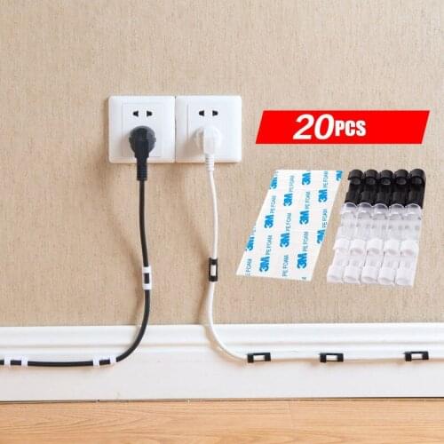 20PCS white Viscosity Cable Wire Organizer Cable drop Clip Tidy USB Charger Cord Holder home desktop fitted clamp Self-Adhesive