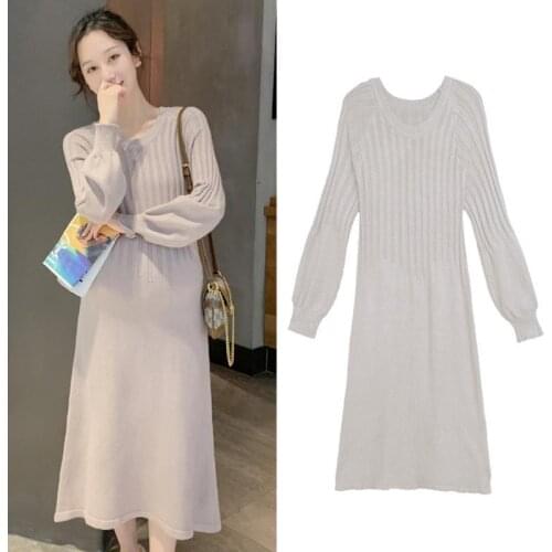 Maternity Dress Sweater Knitted Long Sleeve Dresses Woolen Round Neck Dress Skirt Maternity Baby Mother Clothings Wife Dress