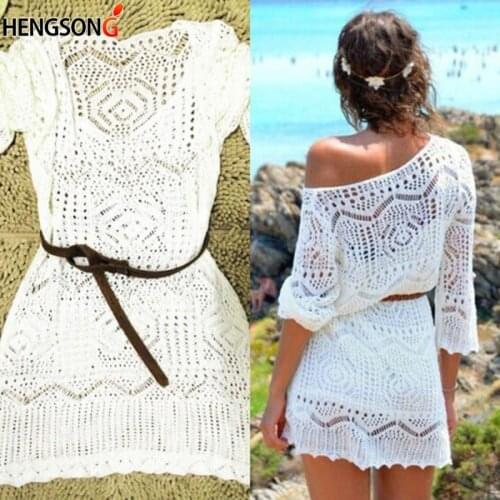 Sexy Women Lace Crochet Bikini Cover Up 2019 Summer Beach Dress White Hollow Out Tunic Swimwear Swimsuit Cover-ups