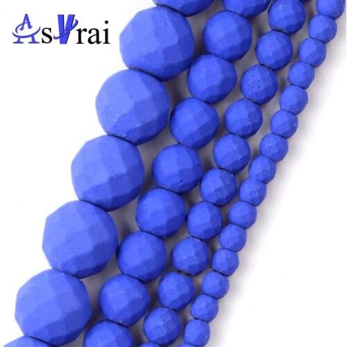 Blue Hematite Rubber Stone Natural Matte Round Faceted Beads For Jewelry Making 2/3/4/6/8/10mm Spacer Beads Diy Bracelets 15"