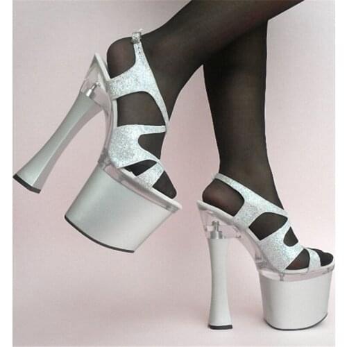 Dance Shoes Comfortable Thick Heel Shoes Sexy Glitter High-Heeled Sandals 18cm Spool Shoes Stiletto With Platform
