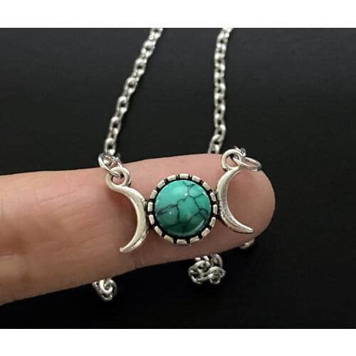 Triple Moon Goddess Necklace Moon Sun Pendants Natural Stone Short Necklace Charm Crescent Moon Pendant Necklace Gift