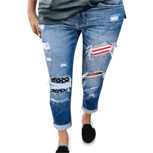 SAGACE Versatile fashion pants womens perforated jeans new high and thin pants in spring 2021 pantalon femme