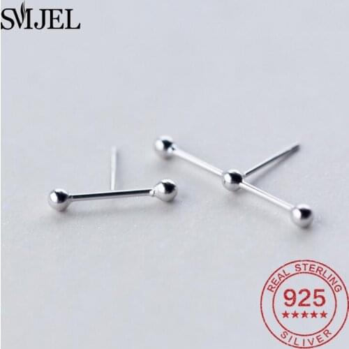 SMJEL 100% Sterling Silver Punk Asymmetric Beads Earrings for Women Long Bar Stud Earrings Ear Jewelry boucle d'oreille