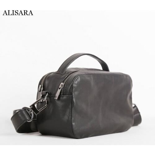 Alisara Ladies Satchels First Layer Cow Leather Women Small Messenger Crossbody Pack Casual Hand Bag Unisex Shoulder Daypack