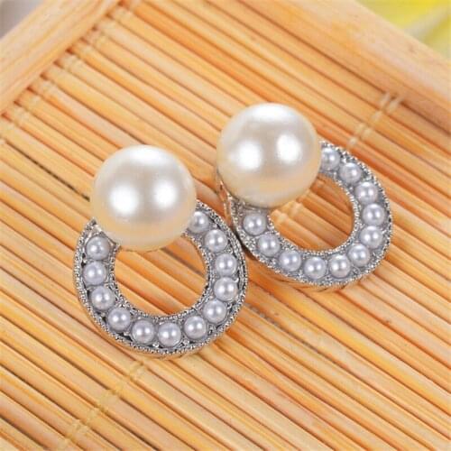 New Pearl Circle Stud Earrings Geometric Earrings For Women Girls Luxury Wedding Rhinestone Crystal Round Earring Jewelry