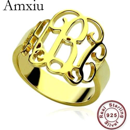 Amxiu Custom Name Ring Engrave Initials Monogram Rings 100% 925 Sterling Silver Large Rings For Women Men Gift Fashion Jewelry