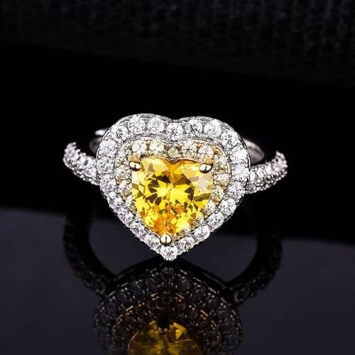 QTT Womens Ring Resizable 925 Sterling Silver Heart Shaped CZ Inlaid Noble Ladies Ring Engagement Jewelry